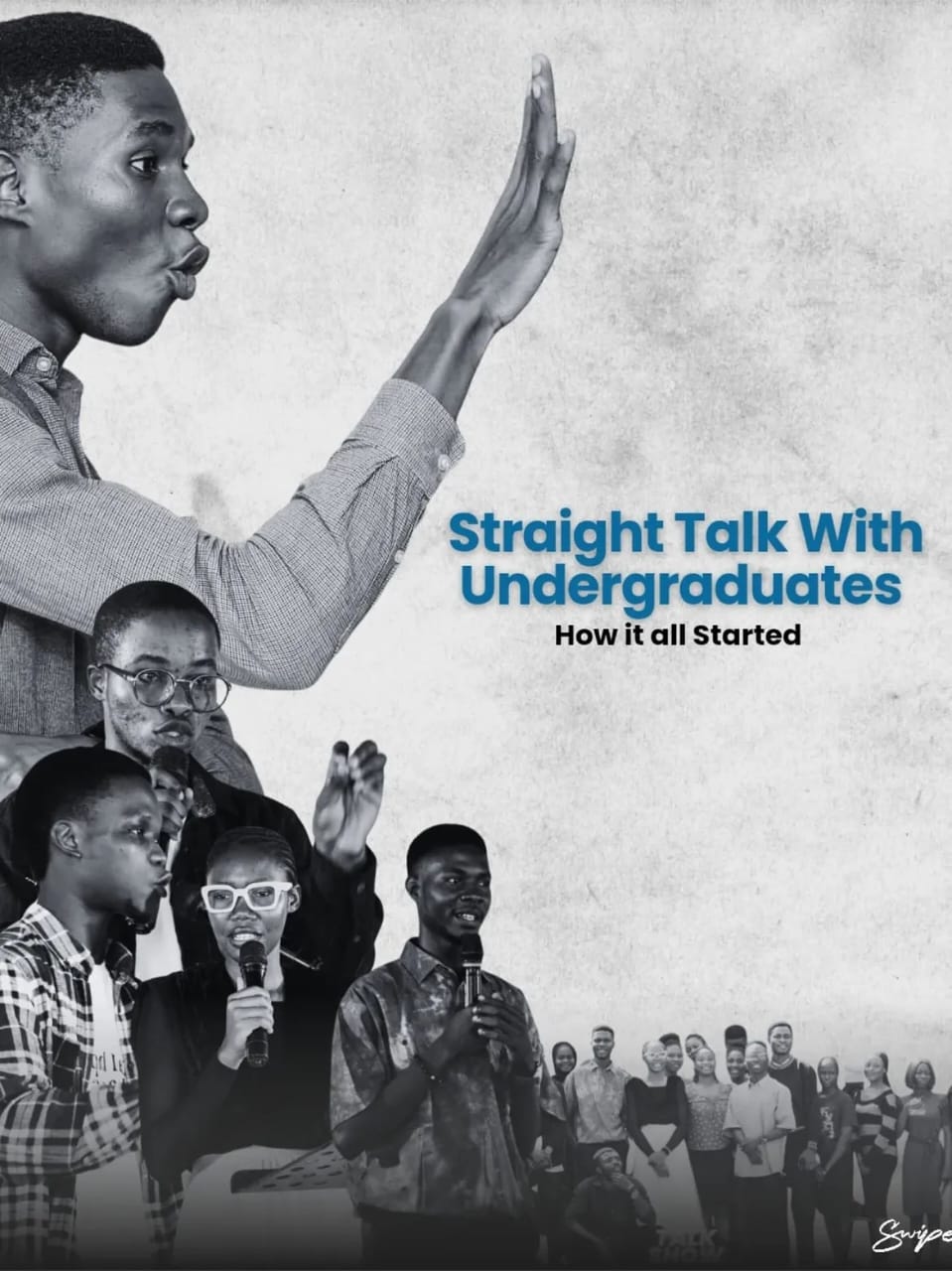 Collage of STWU's founder speaking at early Straight Talk sessions